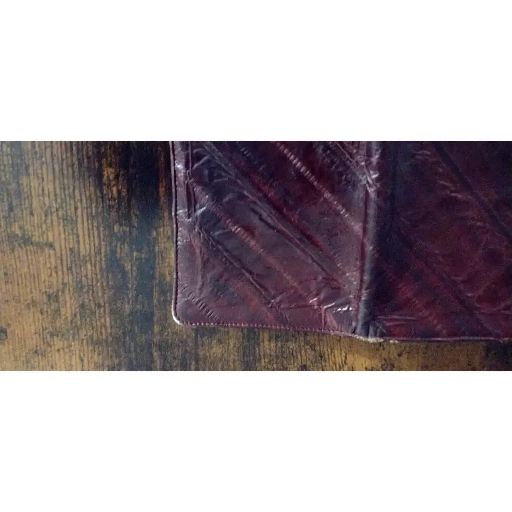 Joli Vintage Genuine Eel Skin Leather of the Sea Bifold Wallet Rich Burgundy Red